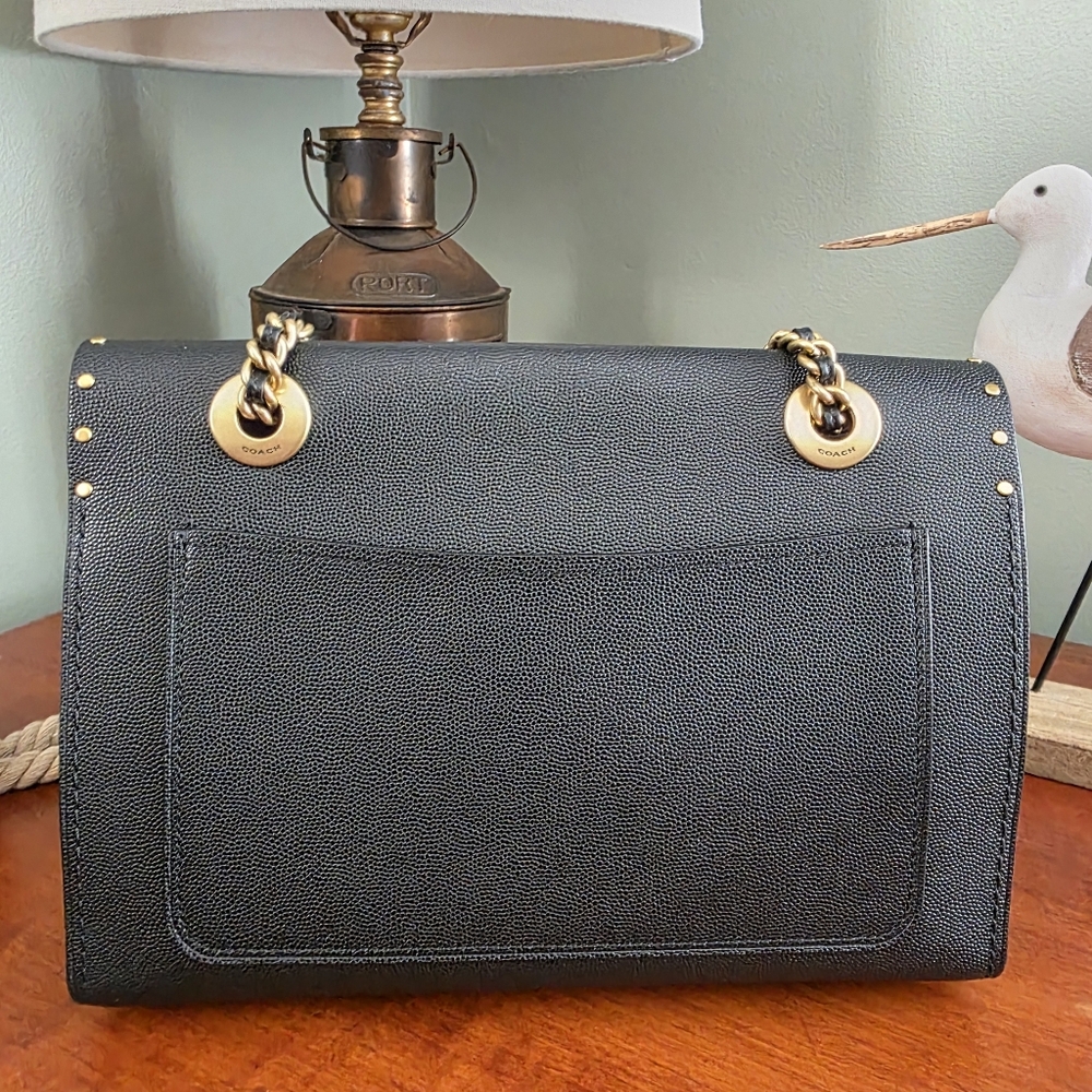 Coach 53344 Parker Black Leather Genuine Snakeskin Rivet Chain Shoulder Bag - Picture 4 of 16